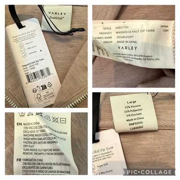 Varley Magnolia Half Zip Tank Top Mock Beige Relaxed Doublesoft Size Large NEW